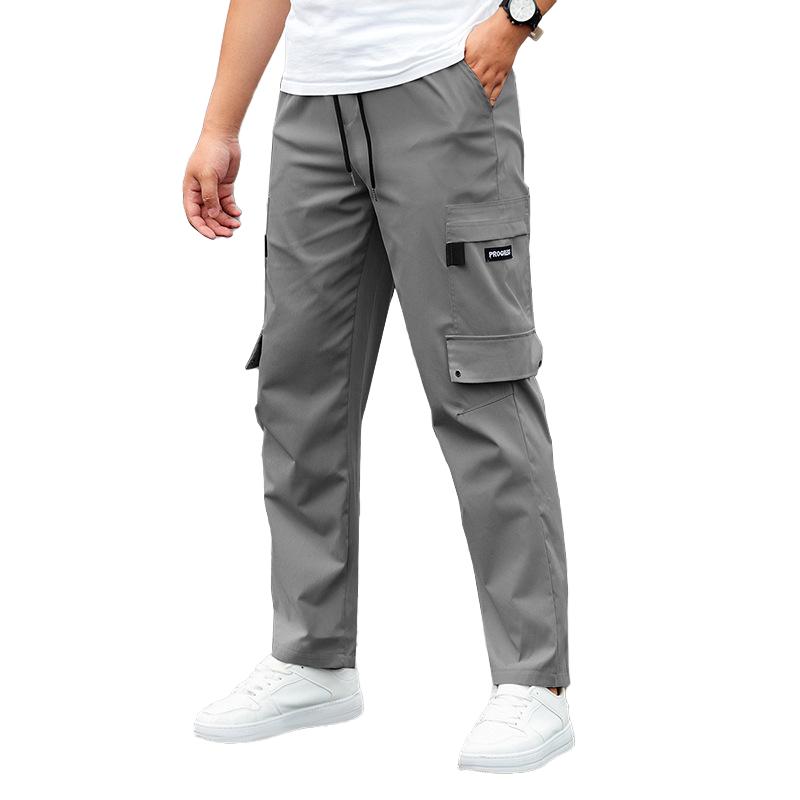 Men's Solid Multi-pocket Elastic Waist Cargo Pants 35075353Z