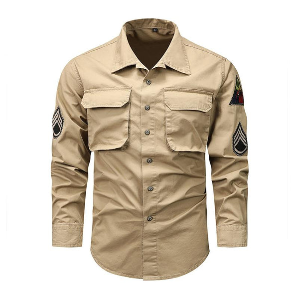 Men's Vintage Solid Multi-pocket Outdoor Cargo Shirt 10164489Z