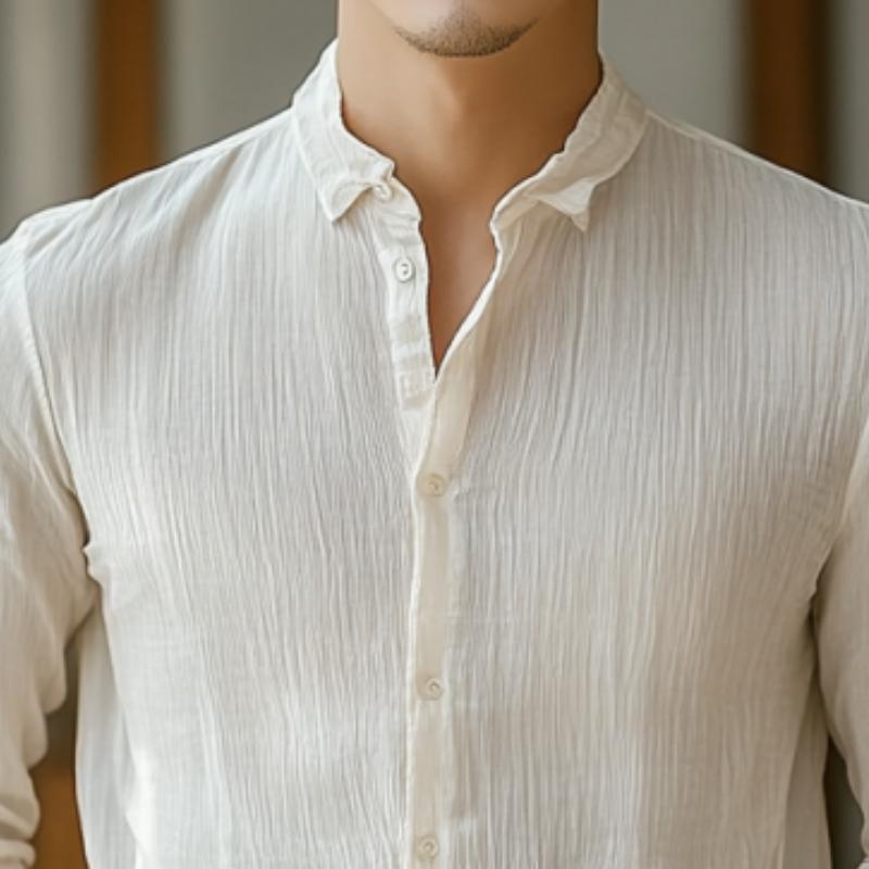 Men's Classic Casual Pleated Silk Chiffon Long Sleeve Shirt 05043656K