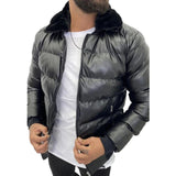 Men's Casual Fur Collar Slim Fit Padded Zipper Bomber Jacket 19373084M