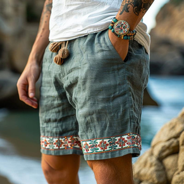 Men's Vintage Breathable Elastic Waist Holiday Shorts 66307149M