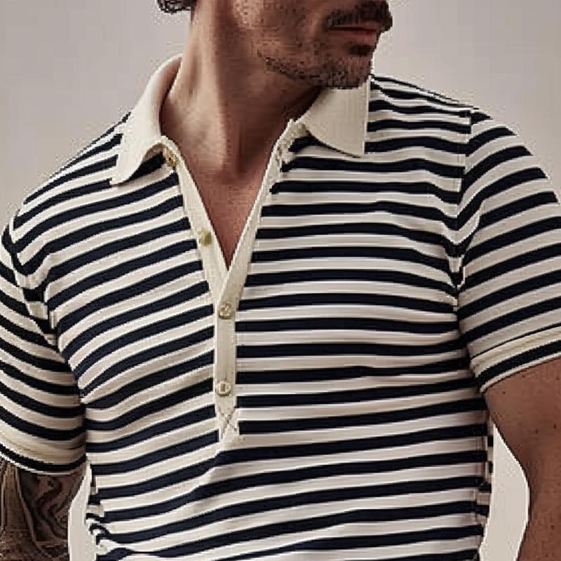 Men's Striped Lapel Short Sleeve Polo Shirt 68617295Z