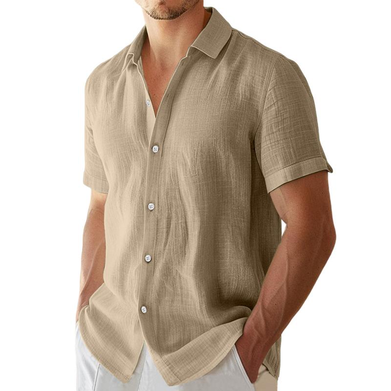 Men's Casual Solid Color Lapel Short Sleeve Shirt 59504162Y