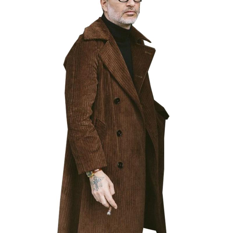 Men's Classic Retro Casual Double-breasted Knee-length Corduroy Coat 05336721K