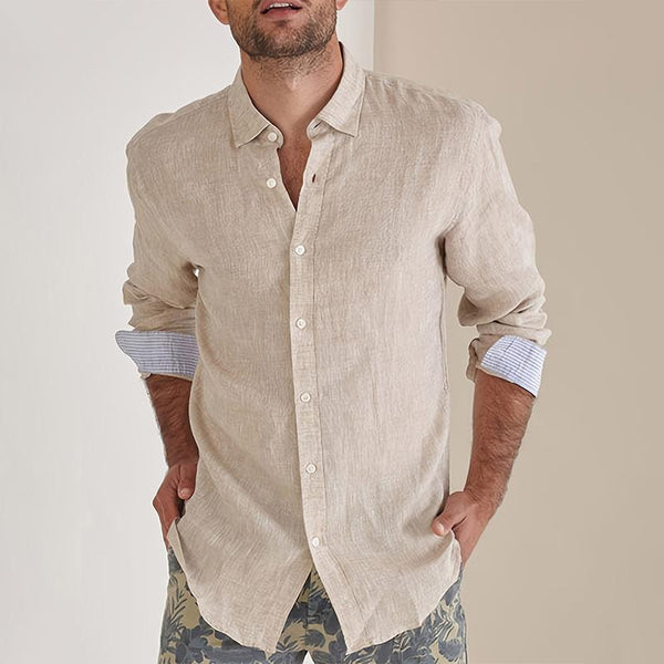 Men's Solid Lapel Long Sleeve Casual Shirt 21297051Z