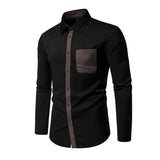 Men's Casual Contrast Color Lapel Patch Pocket Slim Fit Long Sleeve Shirt 86951430M