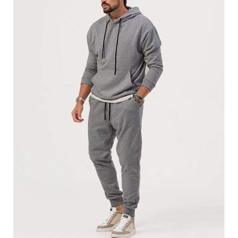 Men's Casual Solid Color Hooded Sweatshirt and Pants Set 72465909Y