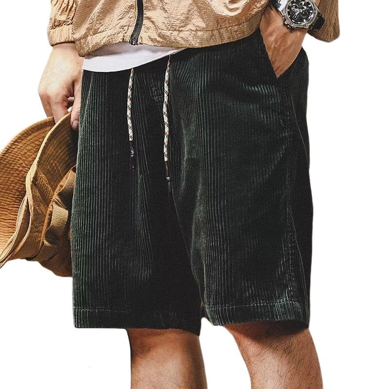 Pantaloncini casual larghi e dritti in velluto a coste tinta unita da uomo 32674281Z