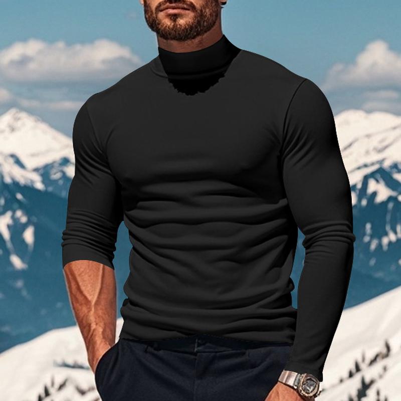 Men's Solid Color Plush Half High Collar Long Sleeve T-shirt 26794647Z