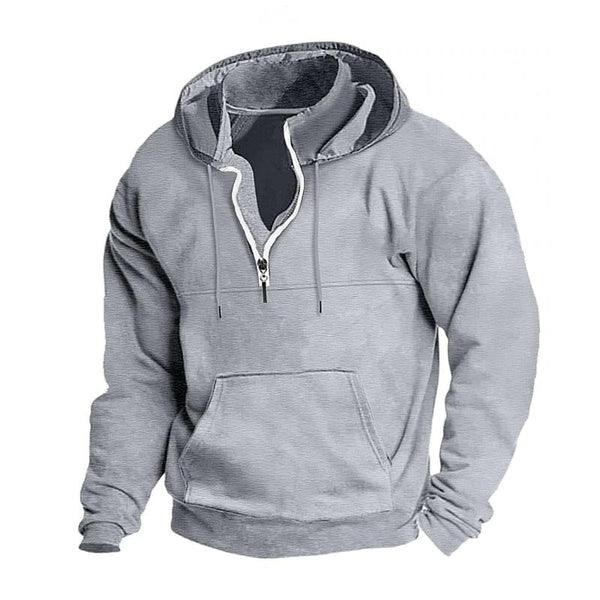 Men's Casual Zipper Stand Collar Loose Long Sleeve Hoodie 53913566M