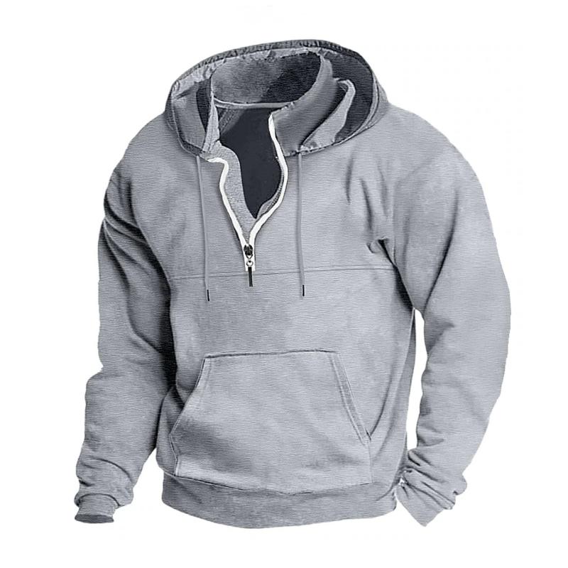 Men's Casual Zipper Stand Collar Loose Long Sleeve Hoodie 53913566M