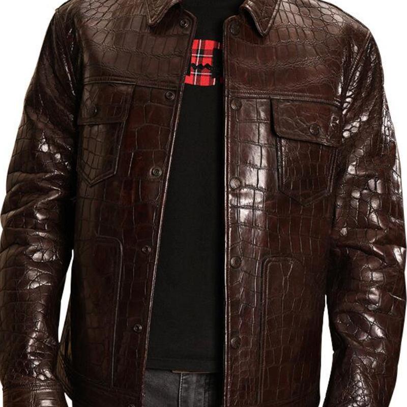 Men's Casual Lapel Croc-effect Leather Jacket 97266096F