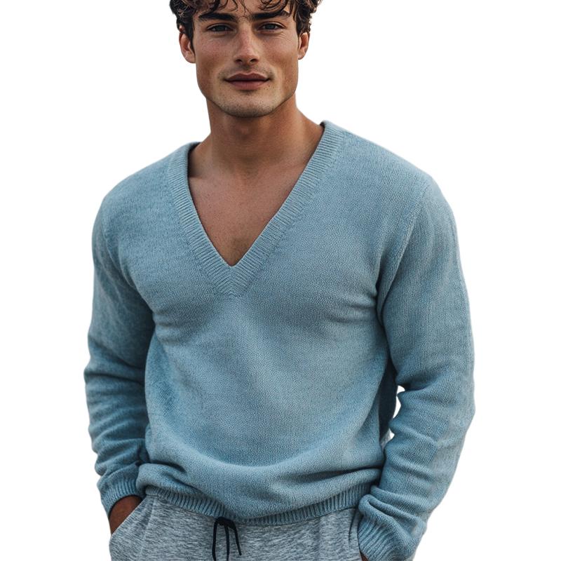 Men's Retro V-neck Casual Knitted Sweater 30175624U