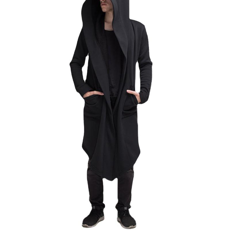 Men's Casual Solid Color Mid-Length Loose Long Sleeve Hooded Cardigan 08529757Z