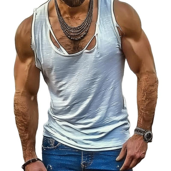 Men's Casual Cotton Blended Washed Hole Tank Top 74410172M