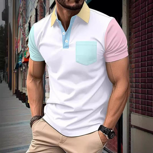 Men's Casual Contrast Lapel Short Sleeve Polo Shirt 53052178M
