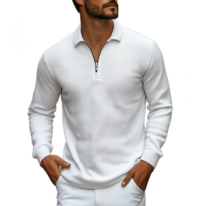 Men's Casual Lapel Waffle Slim Fit Long Sleeve Polo Shirt 98265677M