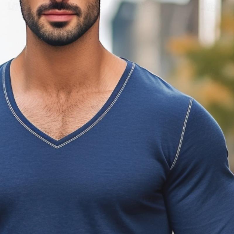 Men's Casual V Neck Slim Fit Long Sleeve T-Shirt 92376587Y