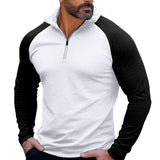 Men's Casual Half-Zip High-Neck Color Matching Raglan Sleeves T-Shirt 29522527Y