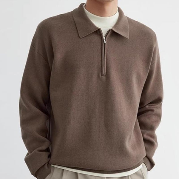 Men's Solid Color Loose Zipper Lapel Long Sleeve Sweatshirt 76686473Z