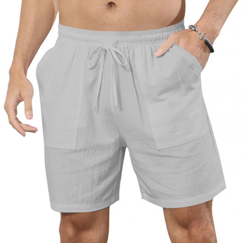 Men's Solid Color Cotton And Linen Beach Drawstring Shorts 66870843Y