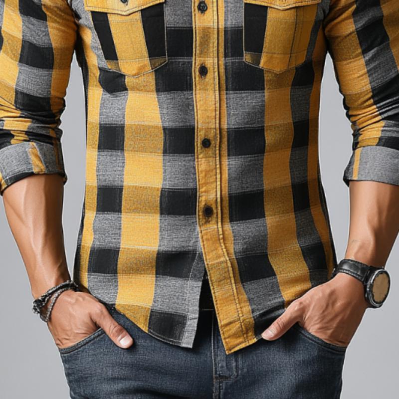 Men's Classic Casual Plaid Slim Fit Long Sleeve Shirt 65685615K