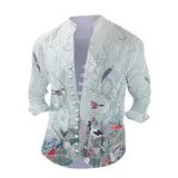 Men's Vintage Birds Print Stand Collar Long Sleeve Shirt 75677001Z
