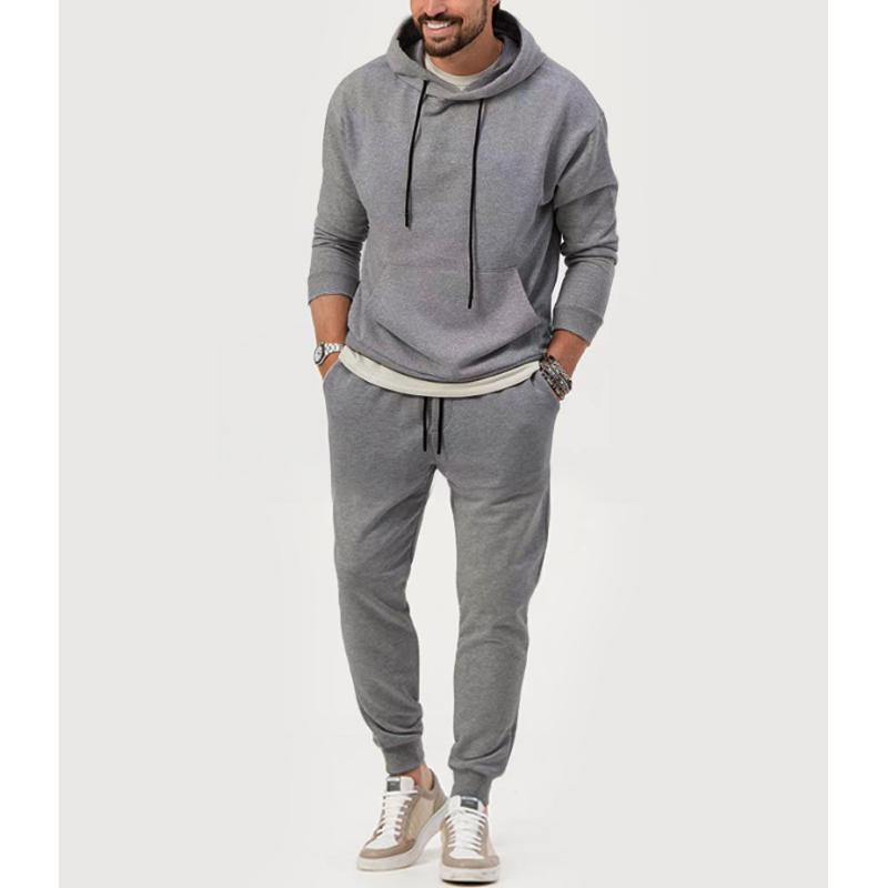 Men's Casual Solid Color Hooded Sweatshirt and Pants Set 72465909Y