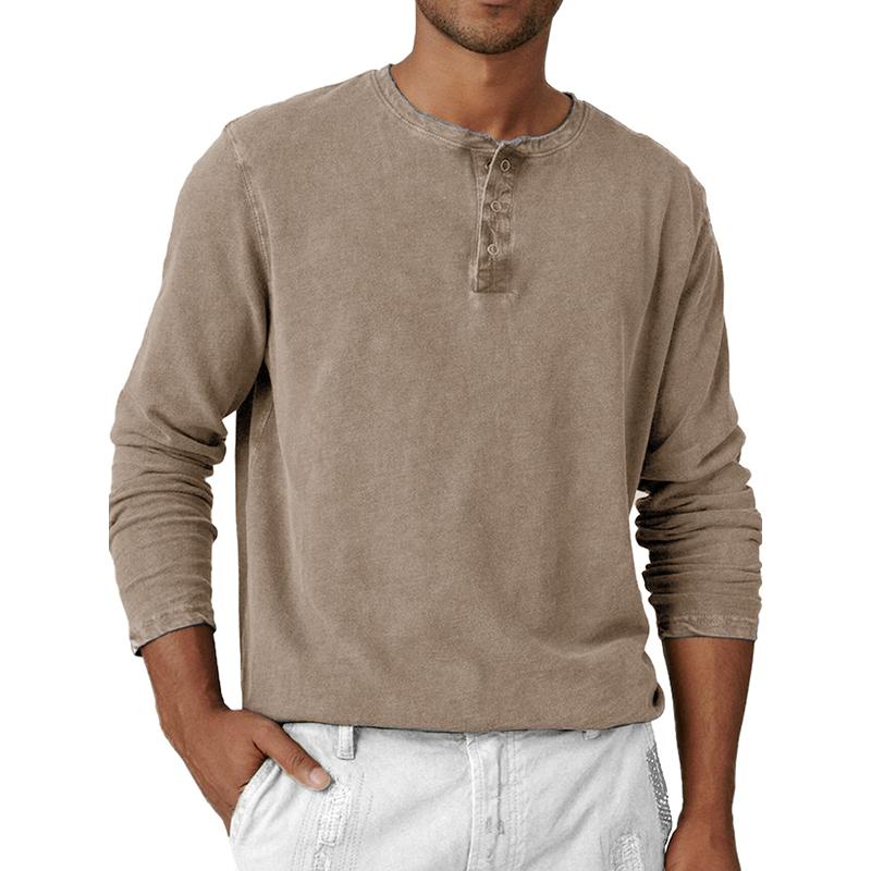 Men's Solid Color Henley Collar Long Sleeve T-shirt 55415151Z