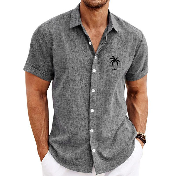 Men's Hawaii Palm Printed Lapel Short Sleeve Casual Shirt 02312515Z
