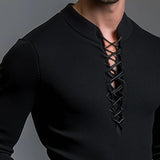 Men's Casual Solid Color Ribbed Neck Tie Slim Fit Long Sleeve T-shirt 25203773Y