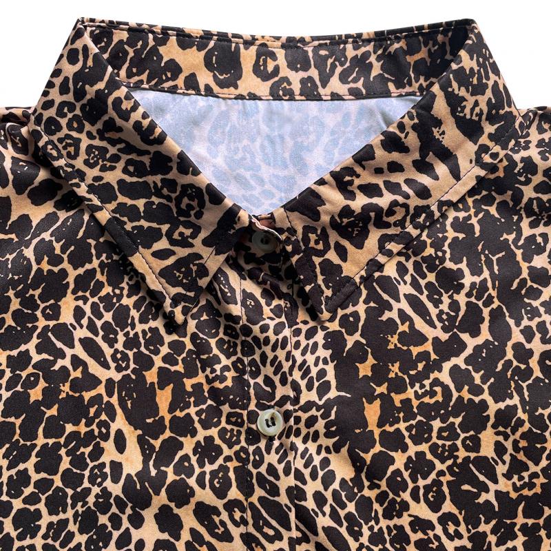 Men's Vacation Leopard Print Chest Pocket Short Sleeve Shirt 06146081Y