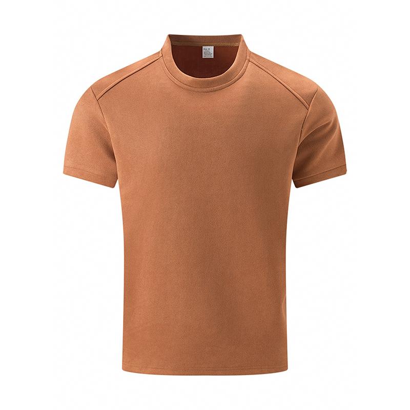 Men's Solid Suede Round Neck Short Sleeve T-shirt 63529907Z