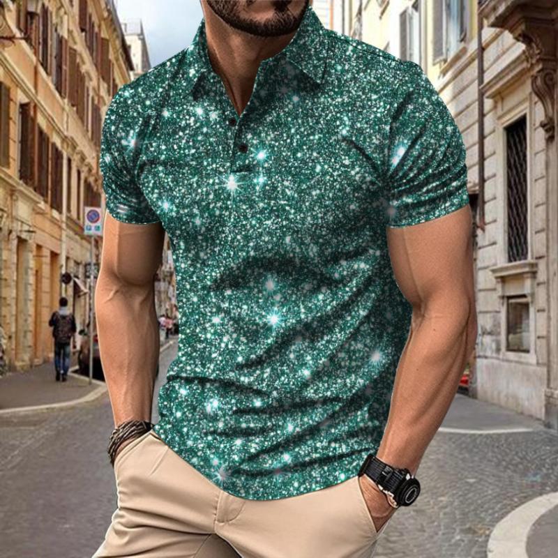 Men's Casual Shiny Printed Short-sleeved Polo Shirt 84330867TO