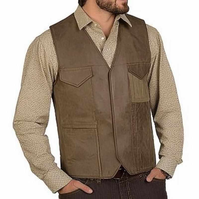 Men's Classic Vintage Casual Slim Fit Multi-Pocket Leather Vest 86860100K