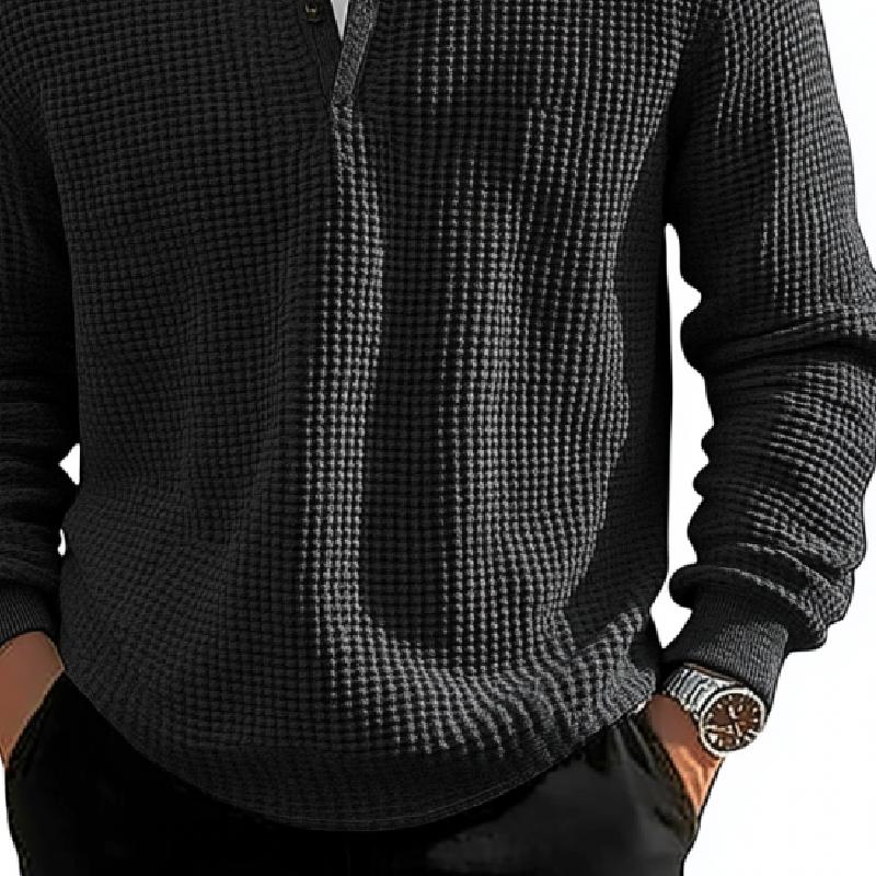 Men's Solid Waffle Button Round Neck Long-Sleeved T-Shirt 47911009Y