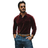 Men's Casual Velvet Lapel Slim Fit Long Sleeve Polo Shirt 66406878M