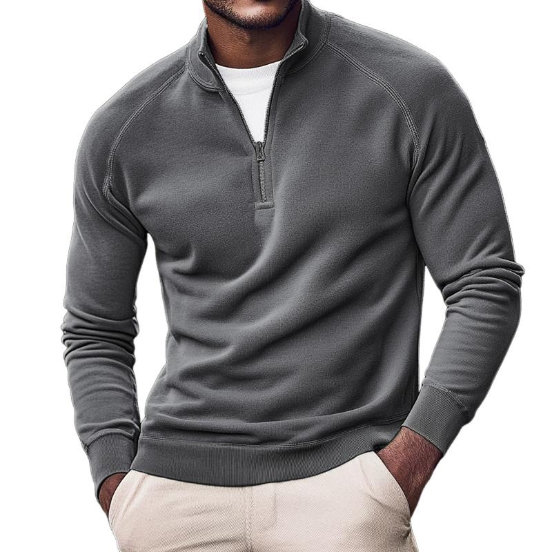 Men's Solid Zip Stand Collar Raglan Sleeve Casual Sweatshirt 26666885Z