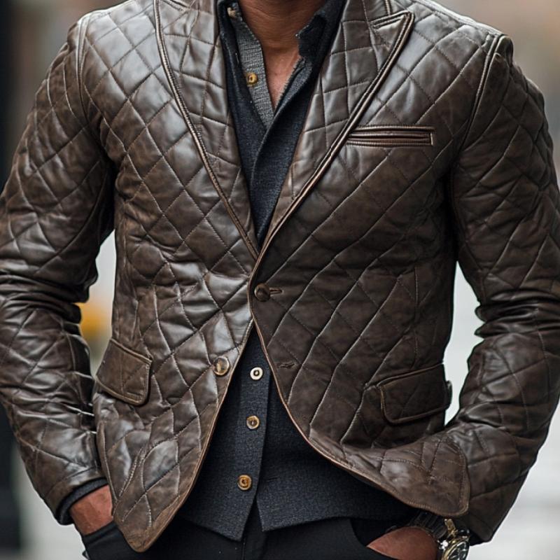 Men's Classic Vintage Peaked Lapel Three-dimensional Quilted Blazer 22922215F