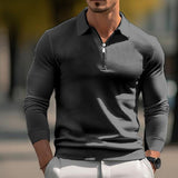 Men's Casual Zipper Lapel Slim Fit Long Sleeve Polo Shirt 02531919M