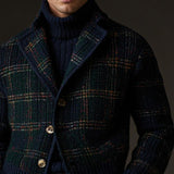 Men's Retro Christmas Plaid Lapel Single-Breasted Knitted Cardigan 13425111Y