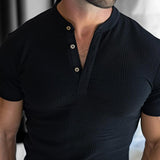 Men's Casual Waffle Henley Collar Slim Fit Short Sleeve T-Shirt 05063662M