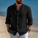 Men's Solid Lapel Long Sleeve Single Breasted Casual Shirt 14963288Z