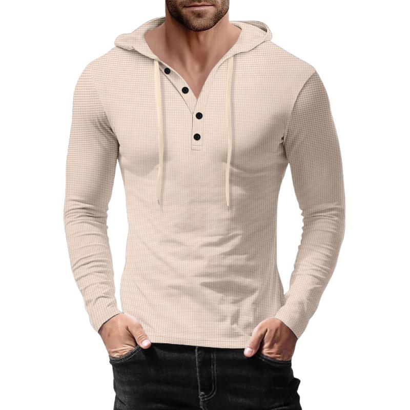 Men's Casual Solid Color Waffle Slim Long Sleeve Hoodie 06245850M