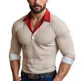 Men's Classic Retro Casual Patchwork Color Lapel Long-sleeved Polo Shirt 60894877K