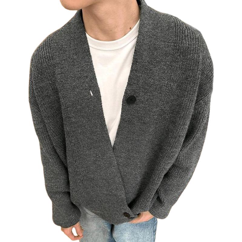 Men's Solid Color Loose V Neck Long Sleeve Knit Cardigan 30530486Z