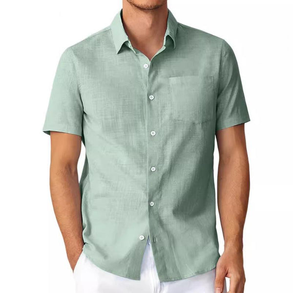 Men's Solid Lapel Breast Pocket Short Sleeve Shirt 98853334Z