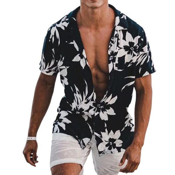 Men's Floral Print Lapel Beach Short Sleeve Shirt 15975342Y