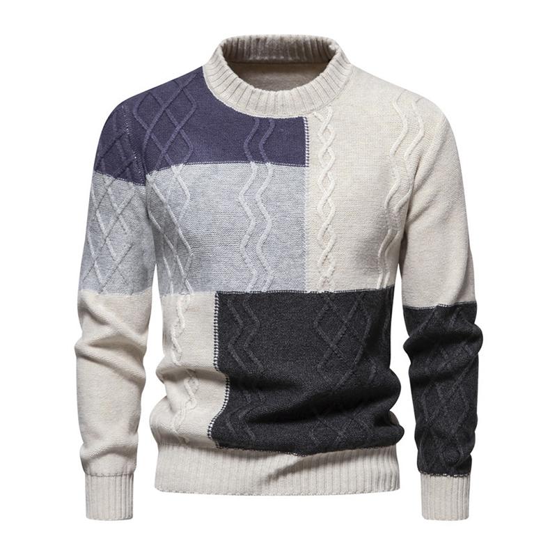 Men's Color Block Round Neck Long Sleeve Knit Casual Sweater 40290605Z