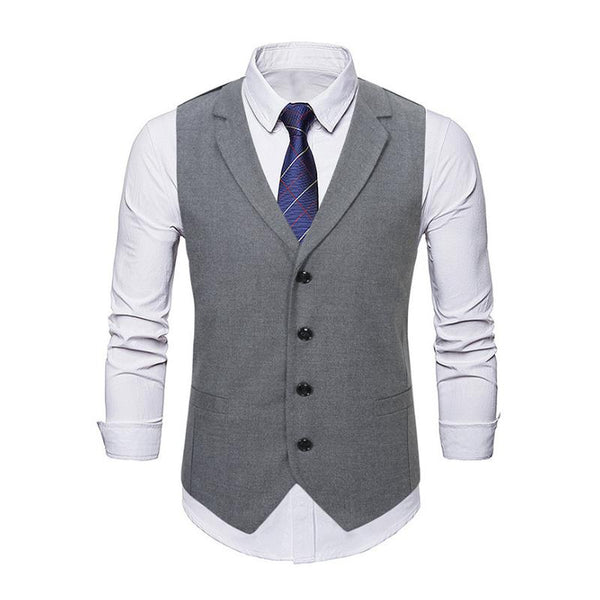 Men's Casual Notch Lapel Single-breasted Slim-fit Suit Vest (Shirt and Tie Excluded) 91085518M